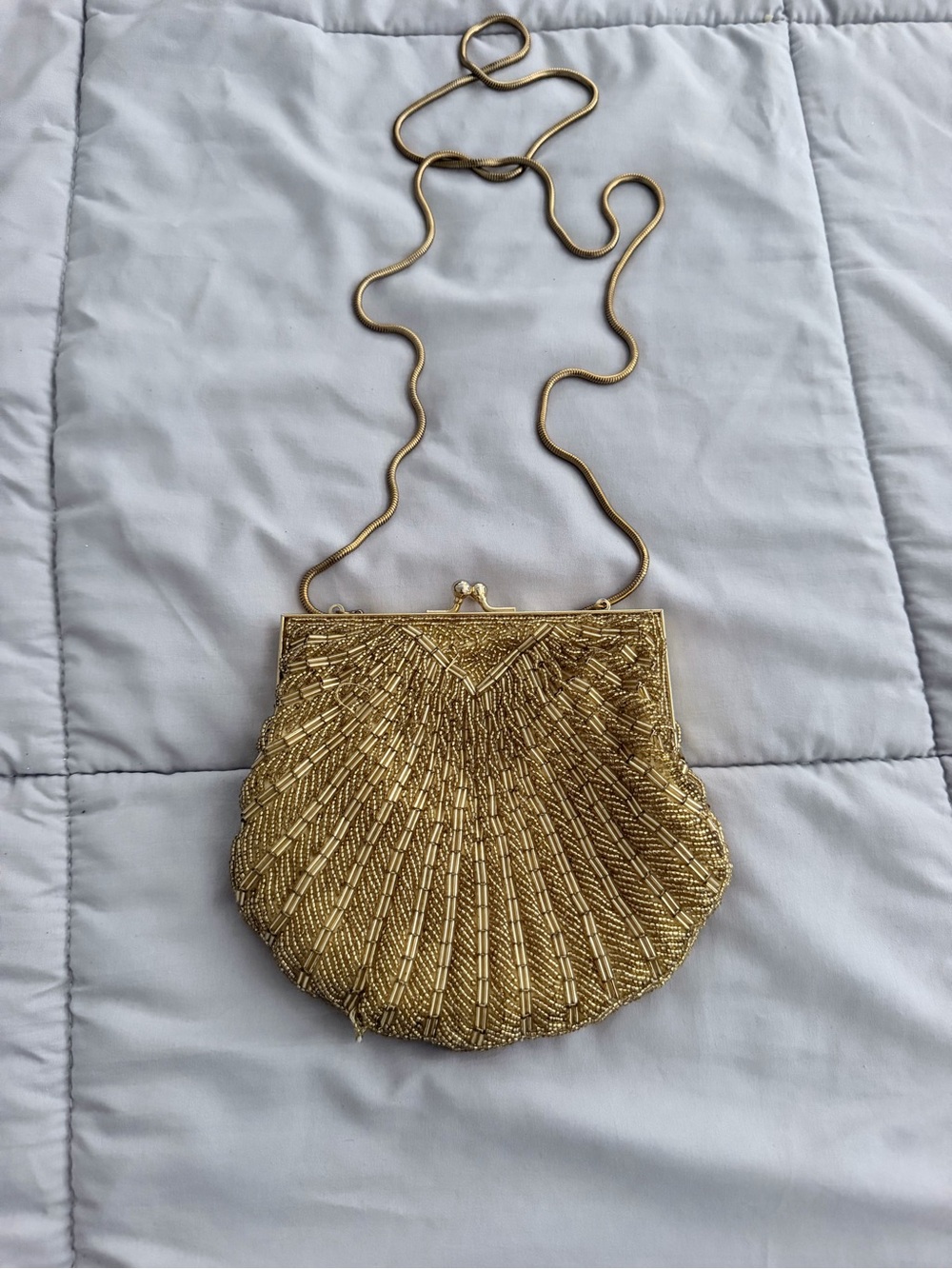 Vintage Gold Beaded Shell Evening Bag with Chain Strap